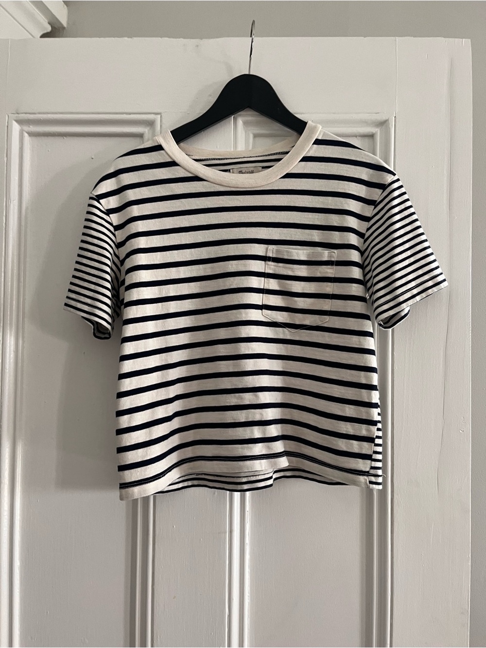 Madewell Navy & White Striped Pocket Tee